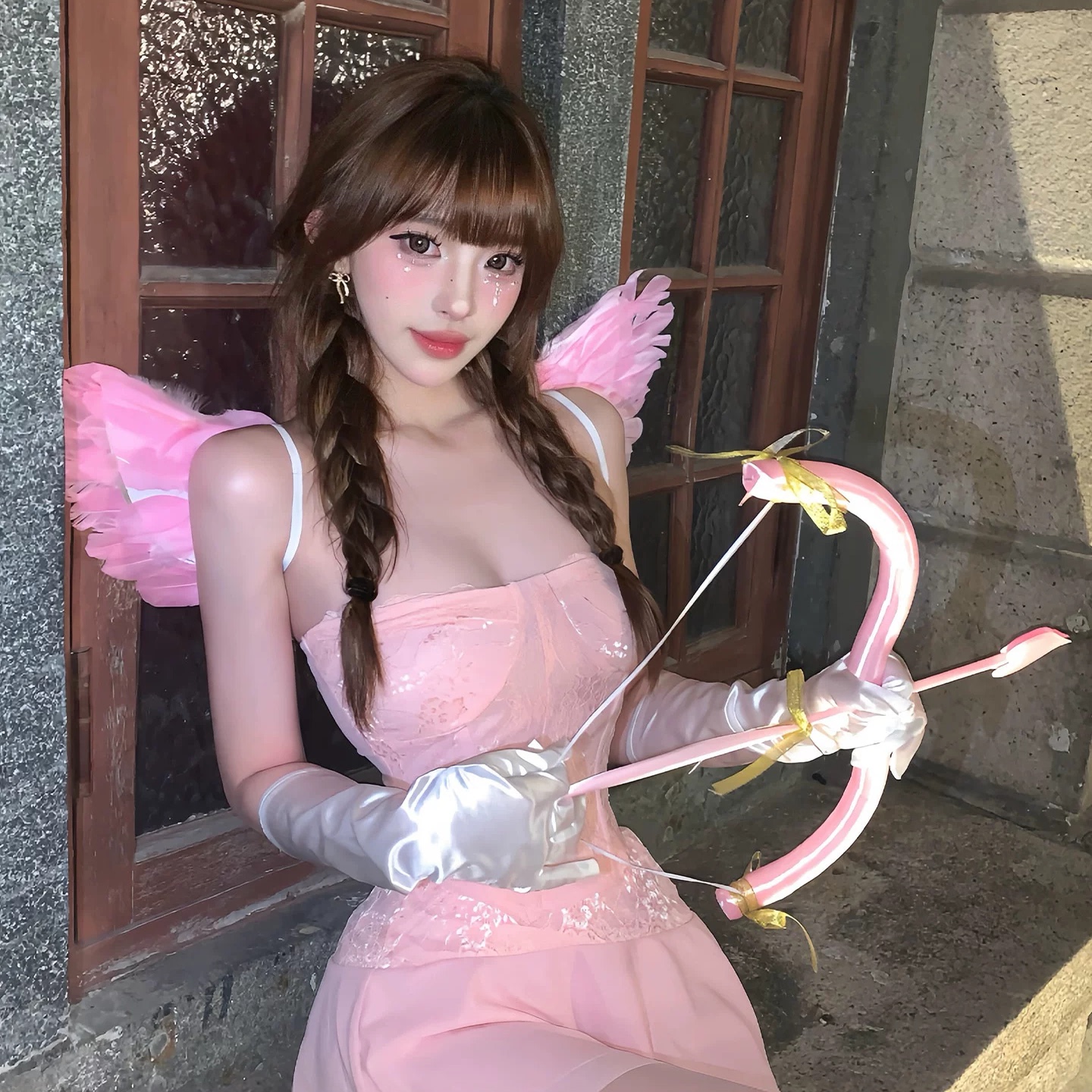 粉色羽毛天使翅膀丘比特爱心弓箭