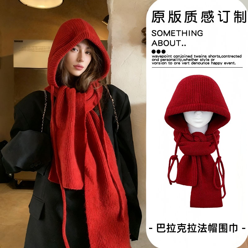 时髦连帽一体式围巾针织围脖