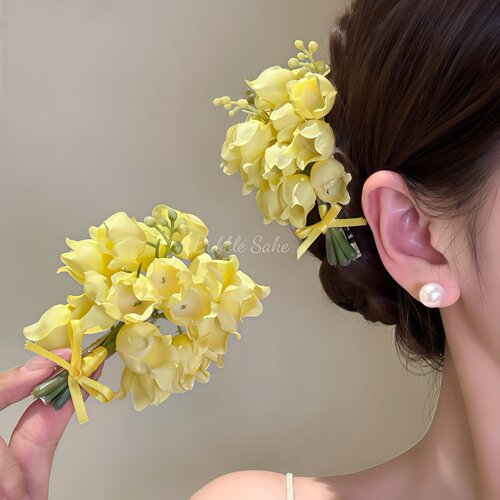 茶花少女！明媚黄色铃兰花发卡