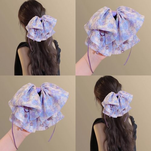 紫霭蝶萦！法式蝴蝶结水钻发夹女