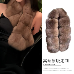 【高级感毛领】褐棕色仿狐狸毛皮草围巾女显气质配大衣贵气感披肩