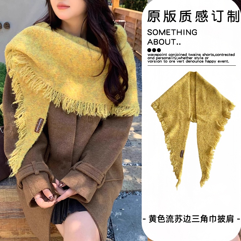 2025新款流苏针织三角围巾披肩