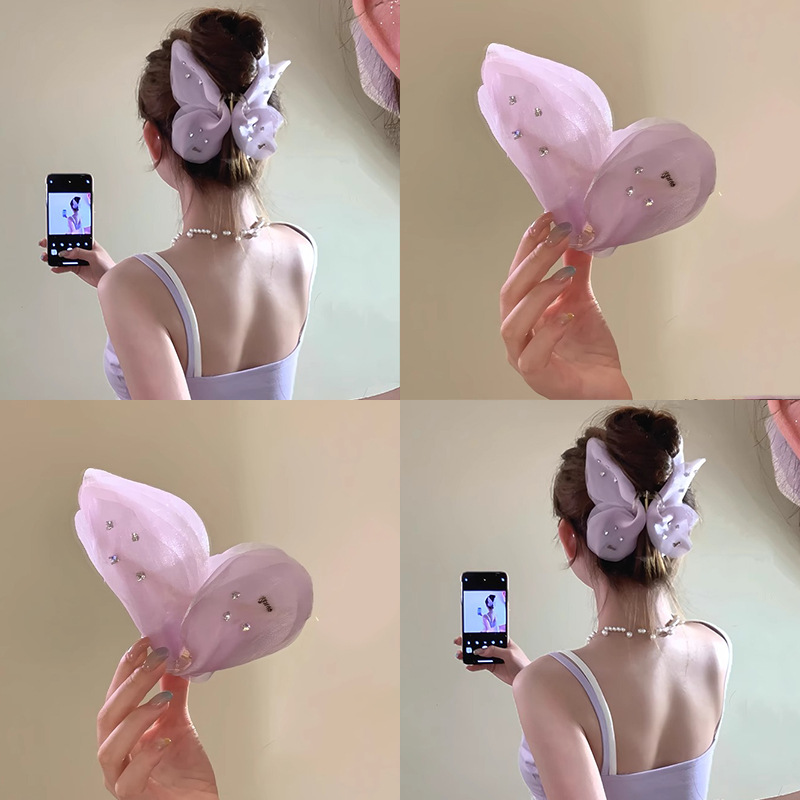 紫雾迷蝶高级感网纱蝴蝶水钻抓夹