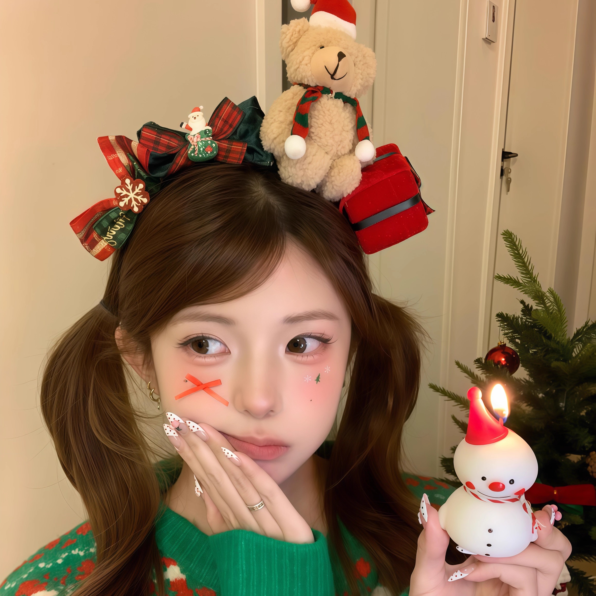 圣诞节快乐小熊蝴蝶结发箍