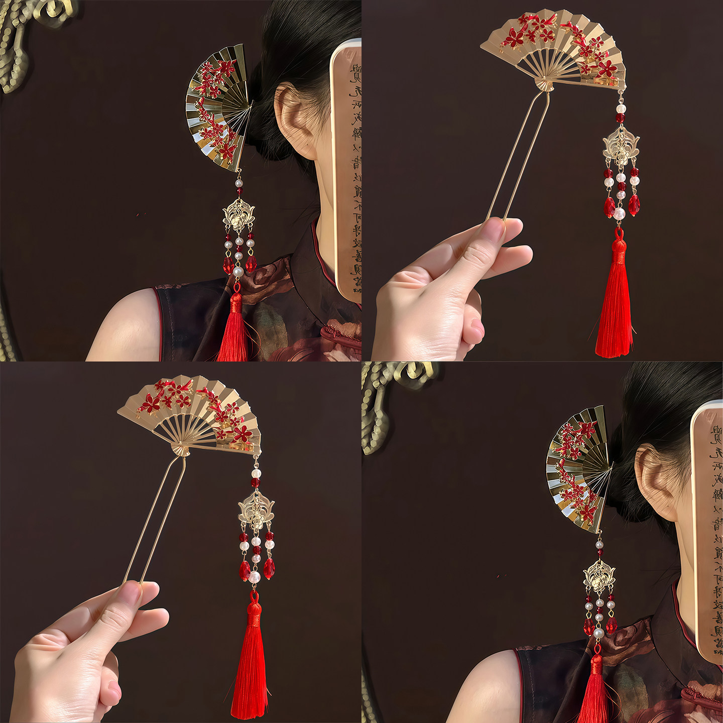 浮花扇！新中式国风扇子流苏发簪