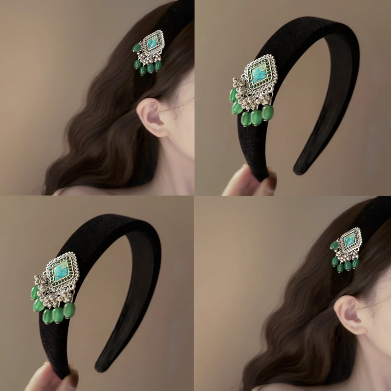 神秘复古气质设计菱形流苏丝绒发箍秋冬新款高颅顶压发头箍发饰女