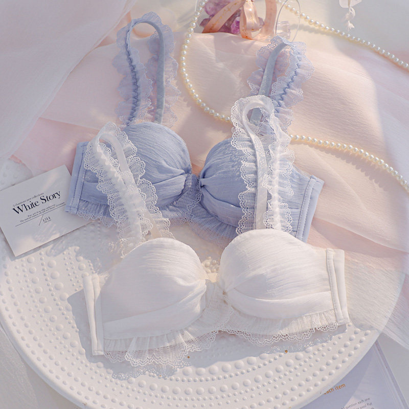 纯欲半杯内衣女小胸聚拢少女日系无钢圈上托防下垂蕾丝文胸罩套装