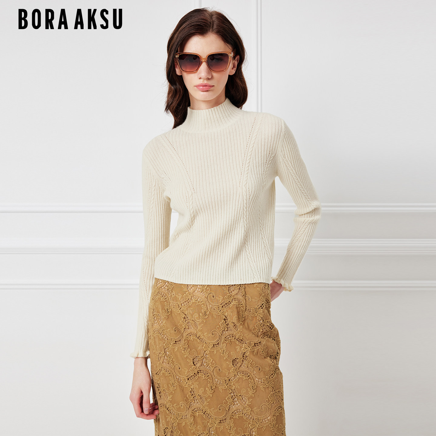 BORAAKSU米白高领修身打底套头衫