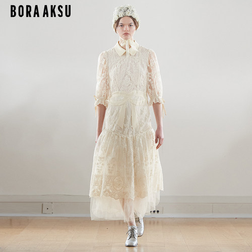 BORAAKSU蕾丝拼接褶裥连衣裙