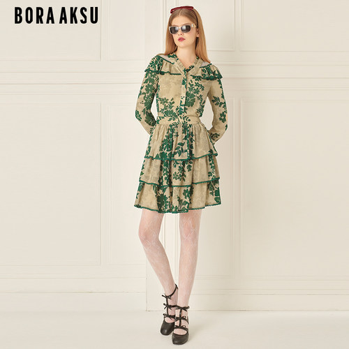 BORAAKSU摆花叶印花半身裙