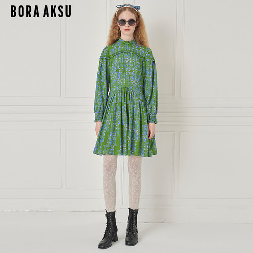 BORAAKSU褶裥印花连衣裙