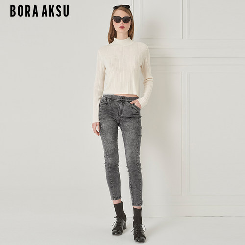 BORAAKSU百搭做旧水洗灰牛仔裤