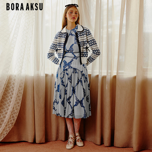 BORAAKSU2024初夏新品 花边缀饰蝴蝶结印花连衣裙B1EBW61550 法式