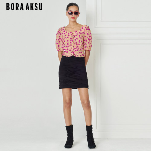 BORAAKSU甜美抽绳桑蚕丝印花上衣