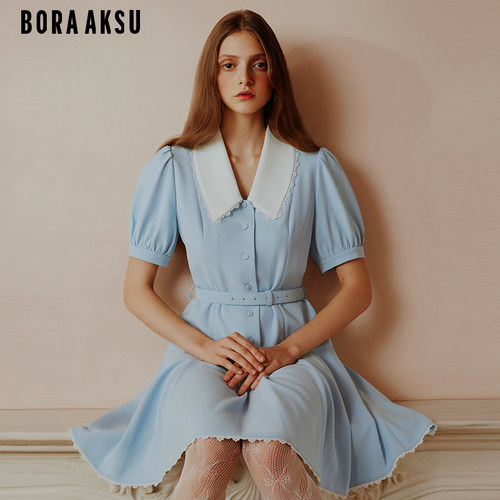 BORAAKSU浅蓝修身A字连衣裙
