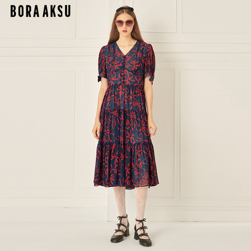 BORAAKSU泡泡袖印花连衣裙
