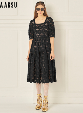 BORAAKSU2024早春新品法式复古泡泡袖方领蕾丝连衣裙B1EAW61720