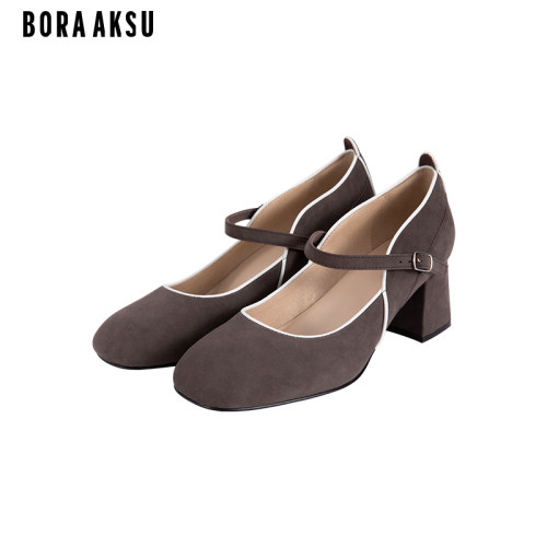 BORAAKSU中粗跟羊皮革玛丽珍鞋