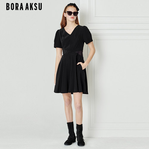 BORAAKSU泡泡袖波浪摆连衣裙
