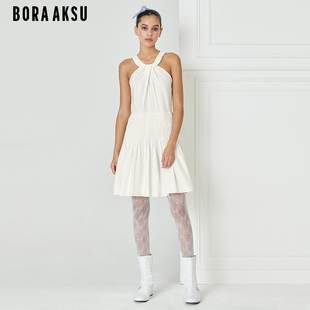 气质亚麻挂脖设计无袖 褶裥连衣裙B1DDW64930 新品 BORAAKSU2023夏季