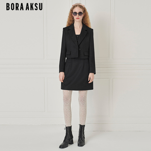 西装 短款 外套B1EGW10050 气质百搭纯黑正肩版 BORAAKSU2024早秋新品