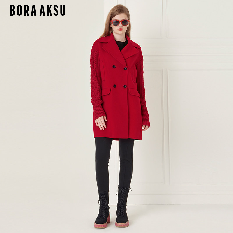 BORAAKSU羊毛呢针织翻领大衣外套