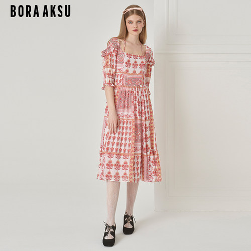 BORAAKSU法式复古印花连衣裙