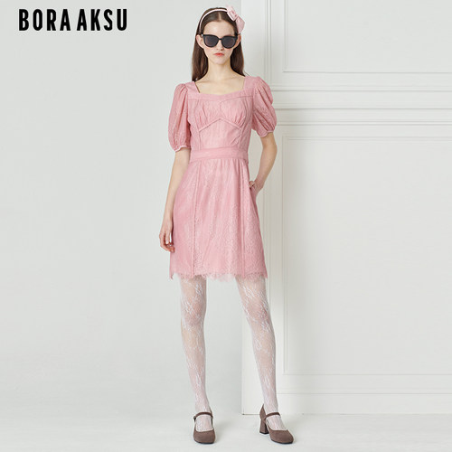 BORAAKSU泡泡袖修身蕾丝连衣裙