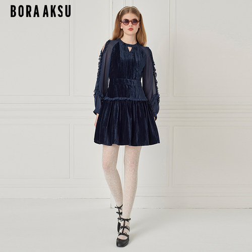 BORAAKSU丝绒拼接连衣裙