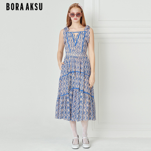 BORAAKSU2023夏季 佩斯利印花蝴蝶结花边吊带连衣裙B1DDW61400 新品