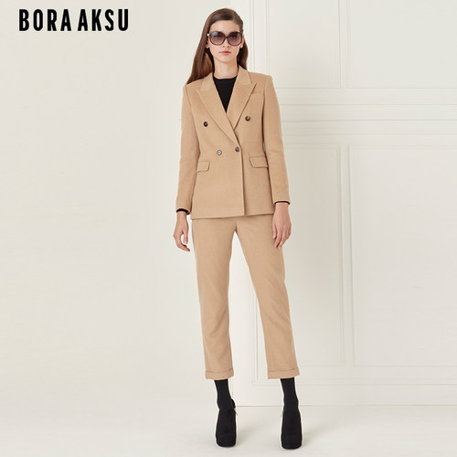 BORAAKSU羊毛呢百搭褶裥长裤