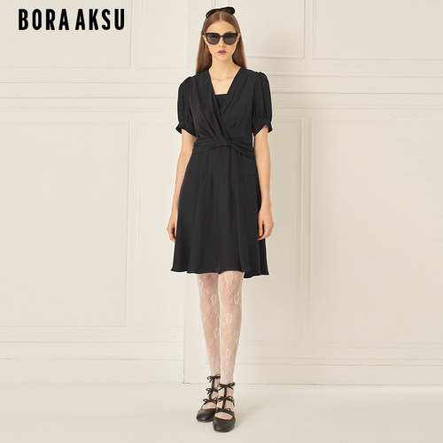 BORAAKSU收腰波浪摆小黑裙
