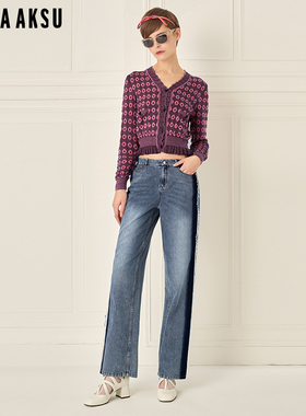 BORAAKSU2024早春新品甜美波浪边V领针织羊毛开衫短款B1EAW08100