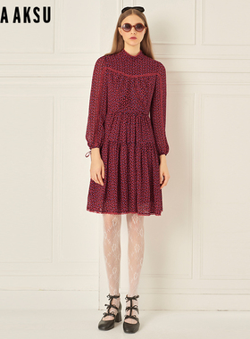 BORAAKSU2024早春新品复古花边立领泡泡袖碎花连衣裙B1EAW61240