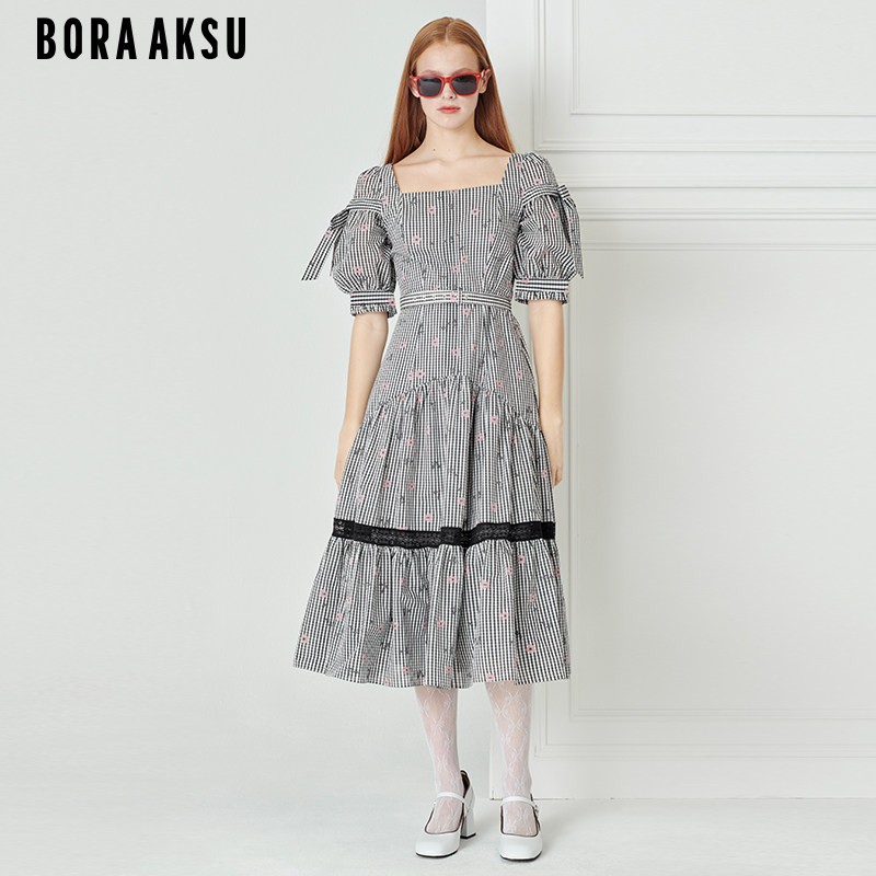 BORAAKSU黑白格子提花连衣裙