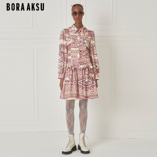 BORAAKSU衬衫式印花长袖连衣裙