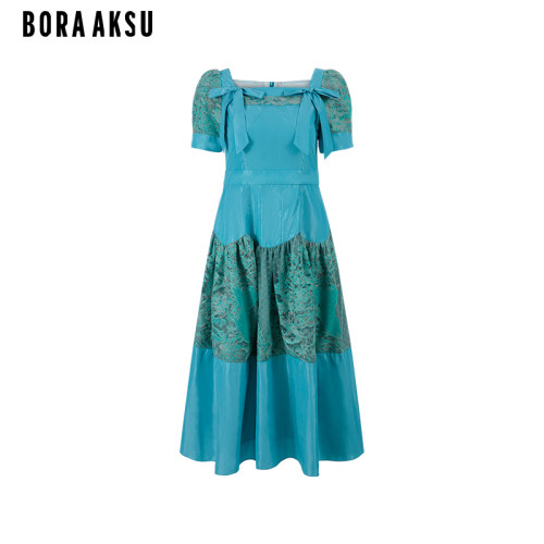 BORAAKSU塔夫绸蕾丝短袖礼服裙
