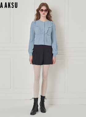 BORAAKSU2024秋季新品圆领木耳边装饰镂空肌理针织开衫B1EHW08670