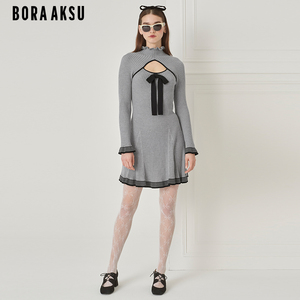 BORAAKSU2023秋季新品轻宫廷风花边立领收腰羊毛连衣裙B1DHW04550