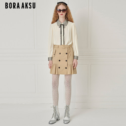 BORAAKSU卡其色褶裥半身裙