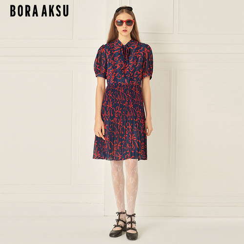 BORAAKSU袖褶裥印花连衣裙