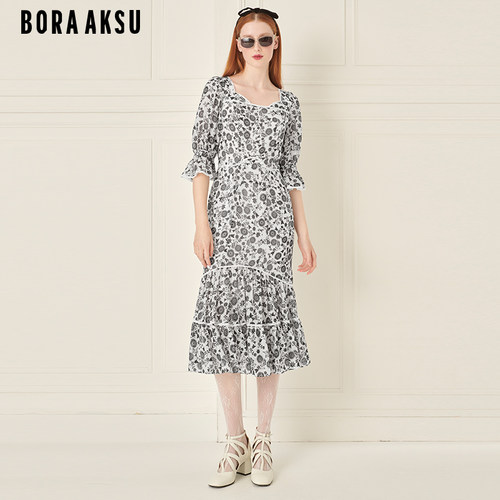 BORAAKSU荷叶边印花连衣裙