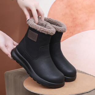 真皮软底妈妈鞋加绒加厚雪地靴平底中老年保暖舒适棉鞋女冬季新款