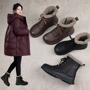 2025冬季新款妈妈棉鞋防水中老年雪地靴加绒保暖防滑中年女短靴
