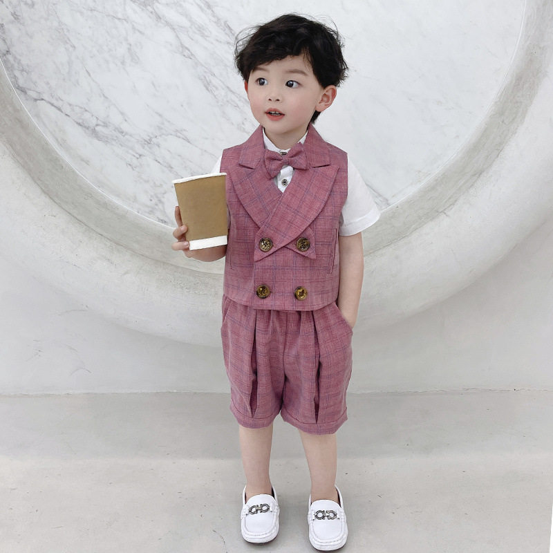 儿童礼服春装新款英伦绅士马甲套装男童花童婚礼服宝宝周岁演出服