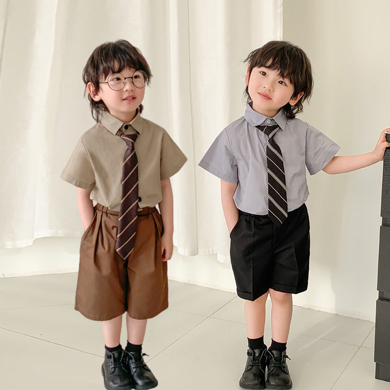 男童西装套装儿童男孩休闲时尚小主持人礼服花童婚礼服夏季款衬衫