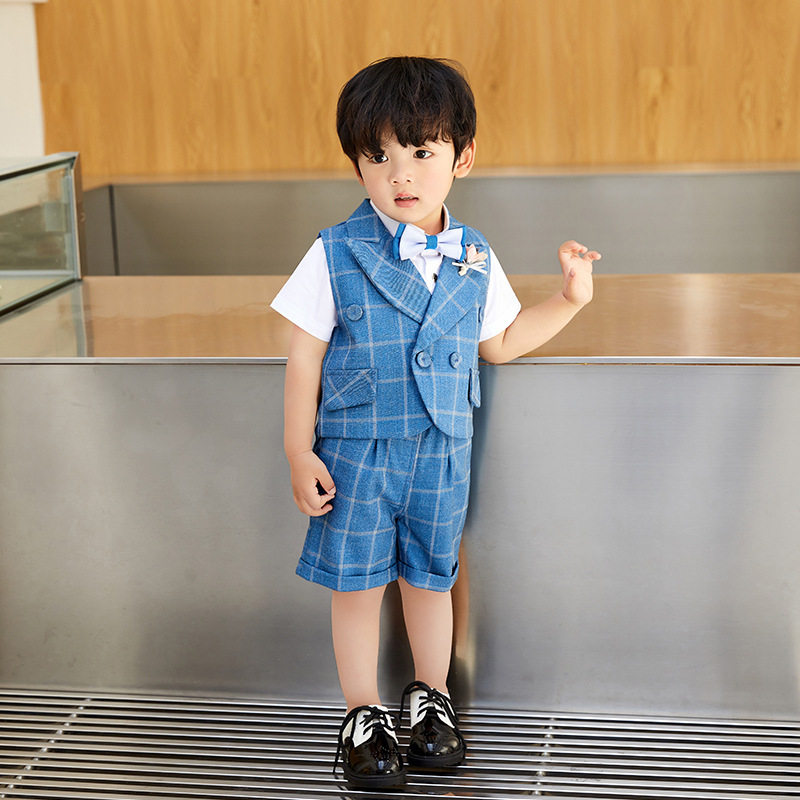 一岁宝宝周岁礼服夏季短袖西装马甲套装小男童生日正装宴会服儿童