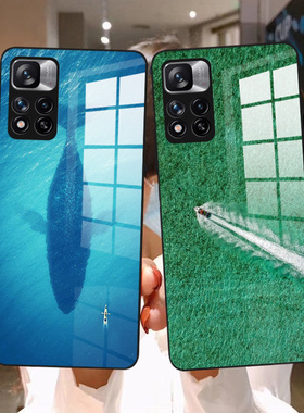大鱼海洋适用于红米note9 note10 note11pro k30 k40pro手机壳夏日蓝色清凉治愈系男女款包镜头玻璃保护壳9a