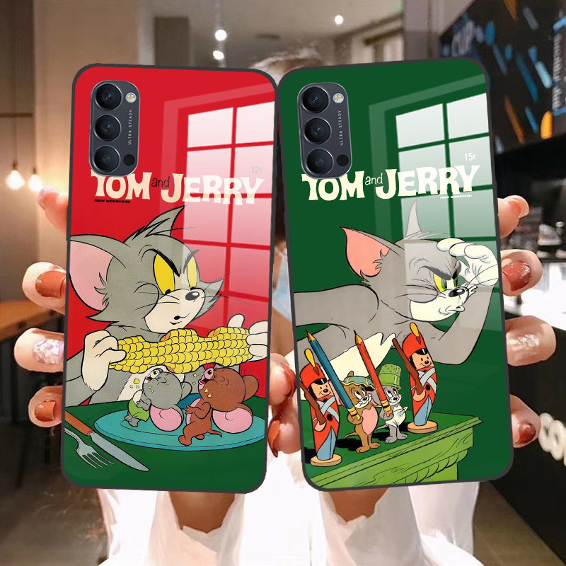 猫和老鼠opporeno4 reno3pro reno2 2z玻璃手机壳oppoReno保护壳reno4pro原创意可爱男女动漫复古搞怪汤姆猫