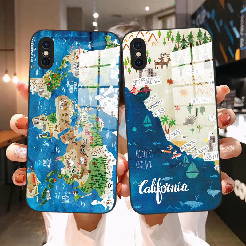 卡通地图创意旅行插画手机壳